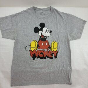 Mickey Mouse T Shirt Mens L Gray Short Sleeve Crew Spell-out Cotton Blend Disney